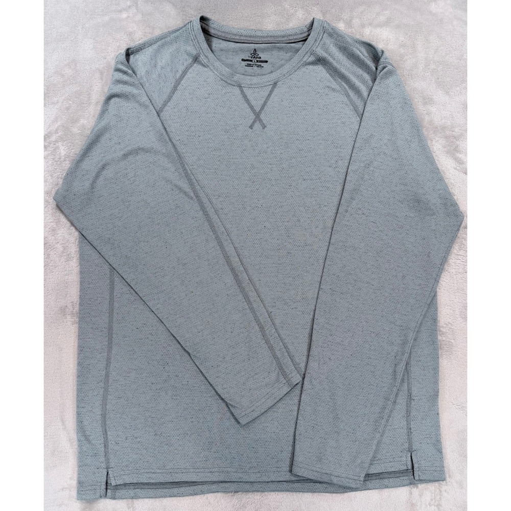PrAna Mens Long Sleeve Crew Neck Activewear Performance Shirt Gray Large